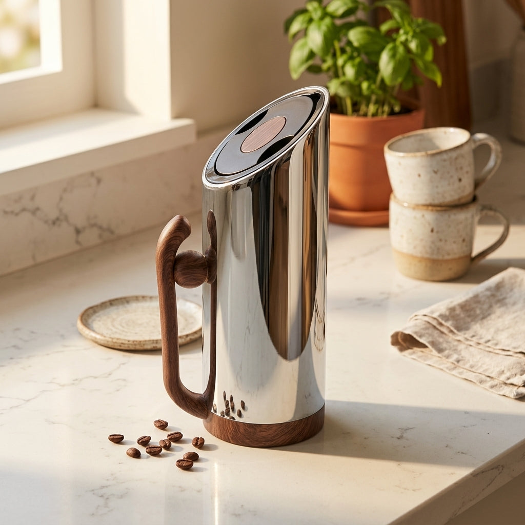 Mahra Stainless Steel Vacuum Flask – 0.8 Ltr – Silver/Dark Wood