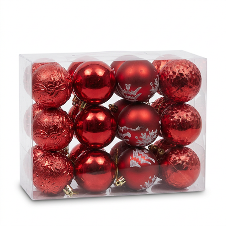 Plastic Christmas Décor Balls 24-Piece Set Red - 4cm