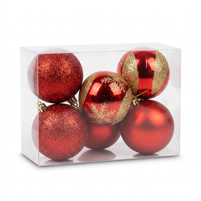 Plastic Christmas Décor Balls 6-Piece Set Red & Gold - 8cm