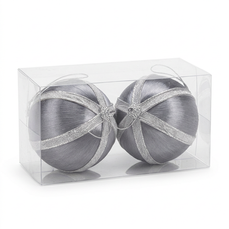 Plastic Christmas Décor Balls, Charcoal Grey & Silver, 10 cm, 2-Piece Set

