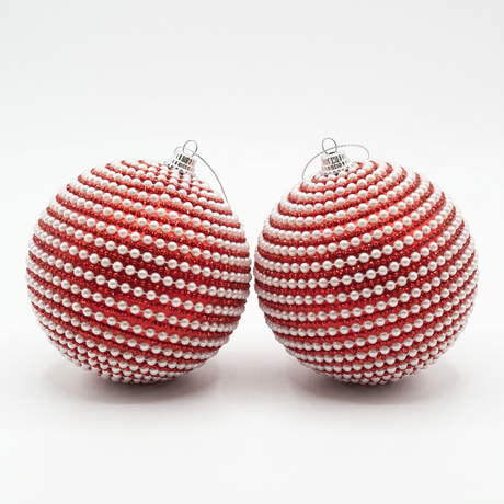 Plastic Christmas Décor Balls with Pearl-Effect Spiral Detail 2 Piece - 10cm