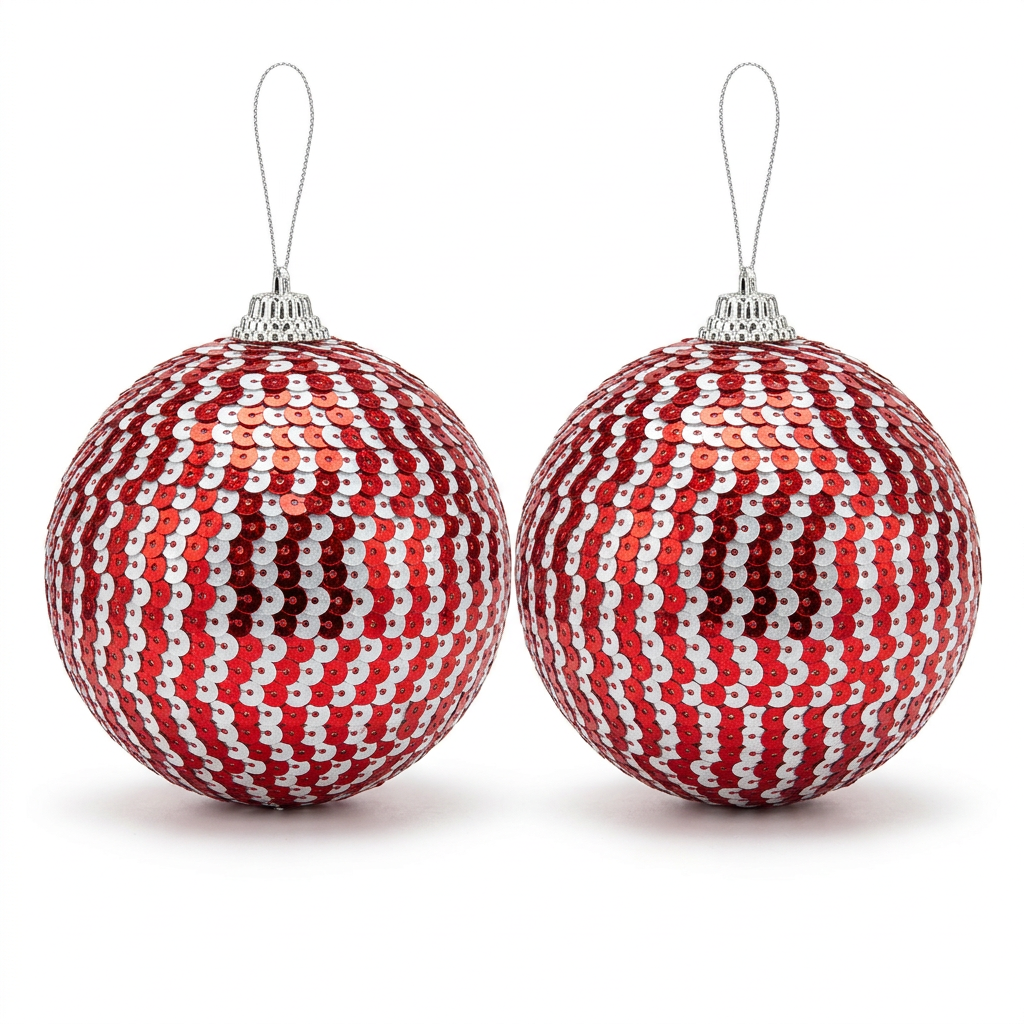  Plastic Christmas Hanging Ball 2 Piece Red & Silver - 10cm