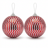  Plastic Christmas Hanging Ball 2 Piece Red & Silver - 10cm