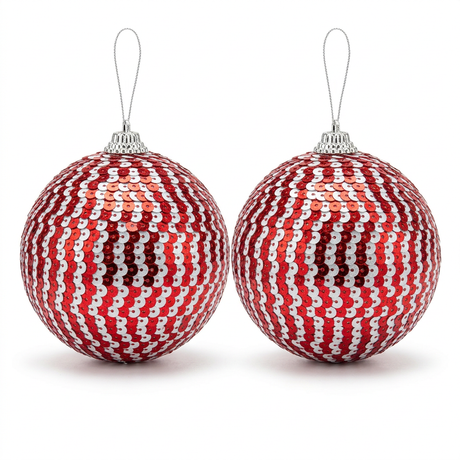  Plastic Christmas Hanging Ball 2 Piece Red & Silver - 10cm