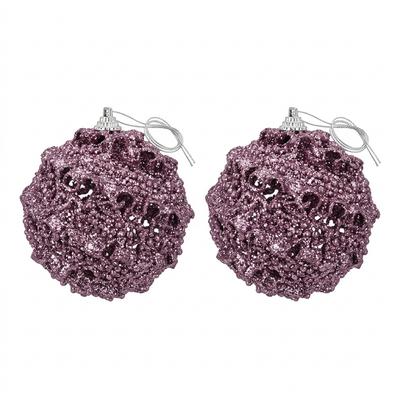 Plastic Christmas Hanging Balls 2-Piece Set Mauve purple - 10cm