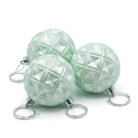 Plastic Christmas Hanging Baubles 3-Piece Set Mint Green - 10cm