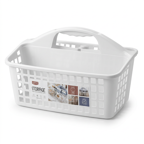 Plastic Handy Storage Basket with Carry Handle White – 32×20cm