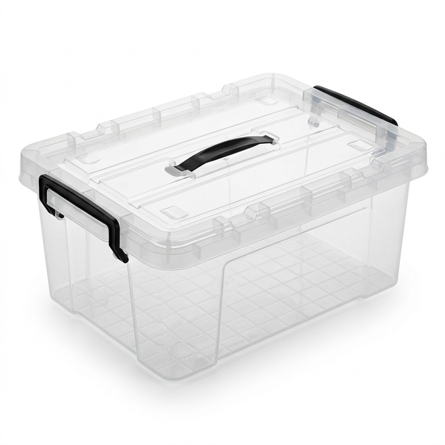 Plastic Storage Box with Lid & Black Carry Handle – 40×30cm