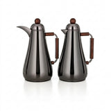 Almarjan 1 + 1 Ltr Vacuum Flask Set, Gun Black & Dark Wood