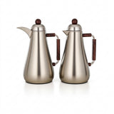 Almarjan 1 + 1 Ltr Vacuum Flask Set, Matt Nickel & Dark Wood