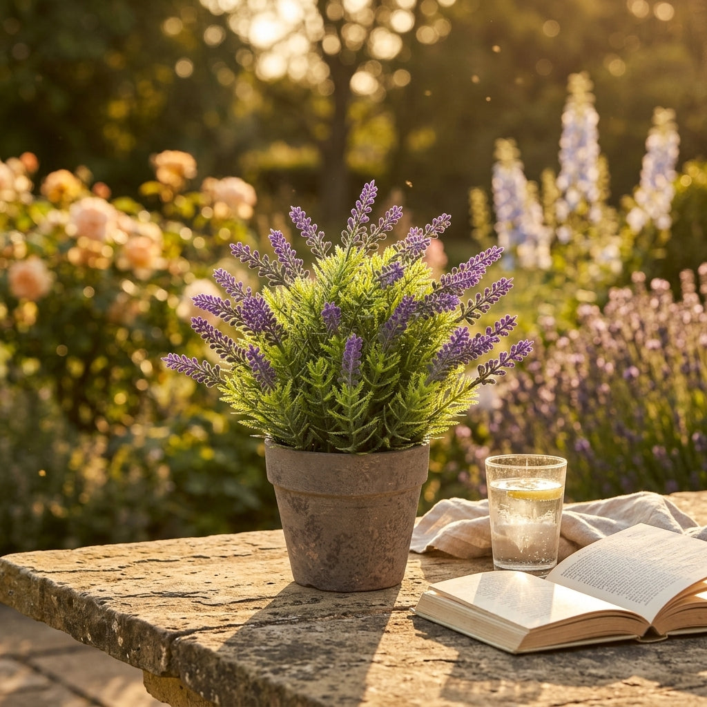أصيص زهور اللافندر الاصطناعية من زيم مع أصيص طباشير - 20 سم
