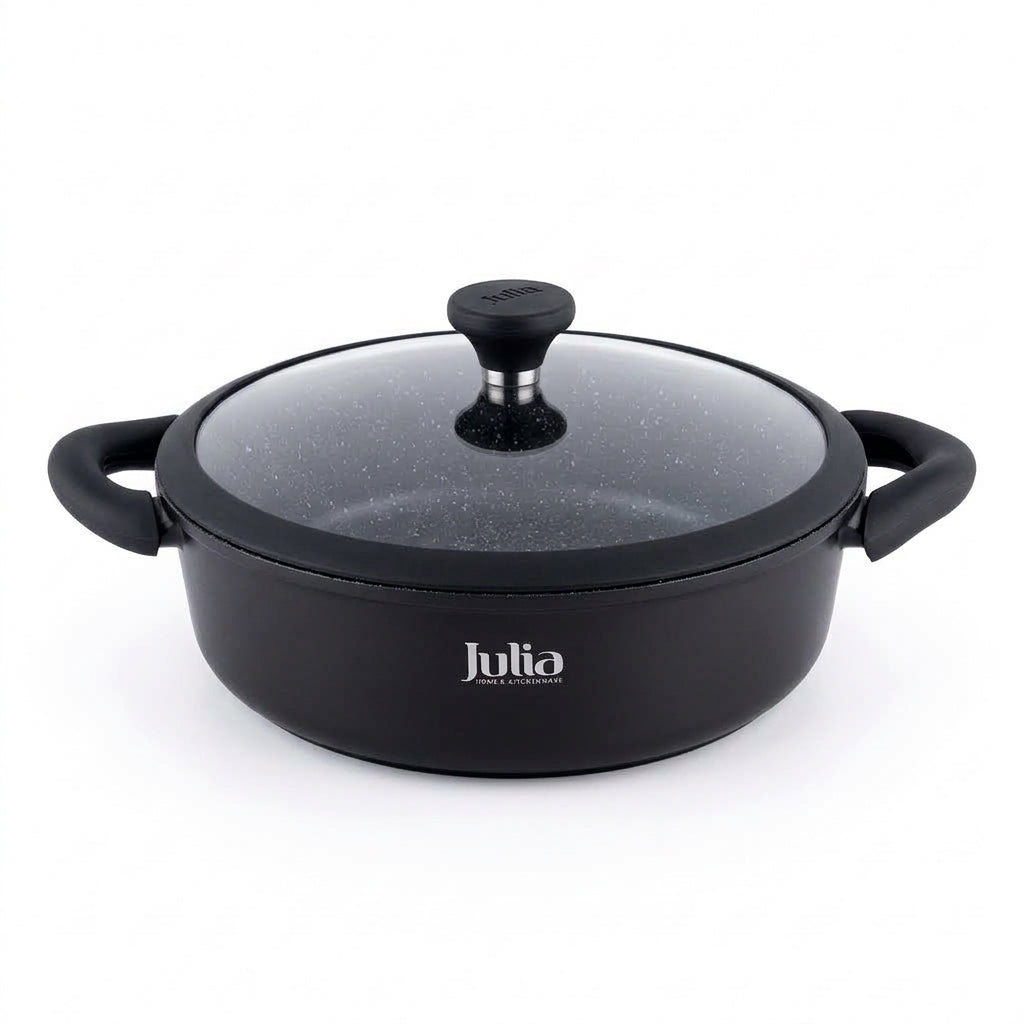 Julia Shallow Casserole 28cm - Onxy Black - Durable Die-Cast Aluminum - Non-Stick