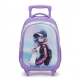 Kanari 16inch 3-Piece Anime Trolley School Bag Set – Purple (Trolley Bag + Lunch Bag + Pencil Pouch)