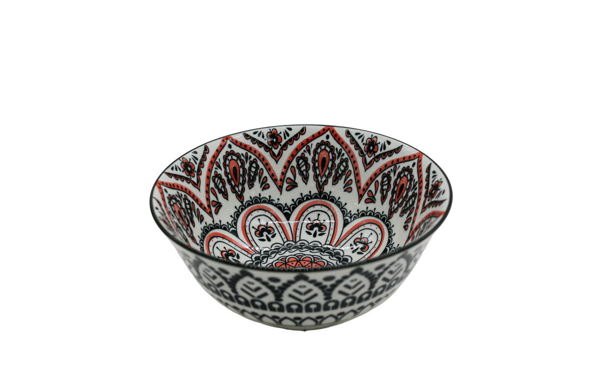 AKDC-Ceramic Soup Bowl Black and Red Floral 07596