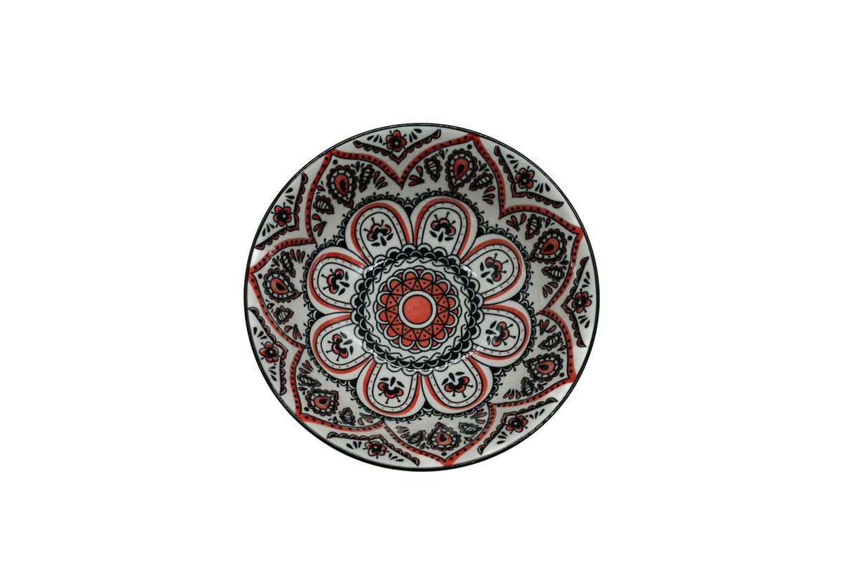 AKDC-Ceramic Soup Bowl Black and Red Floral 07596