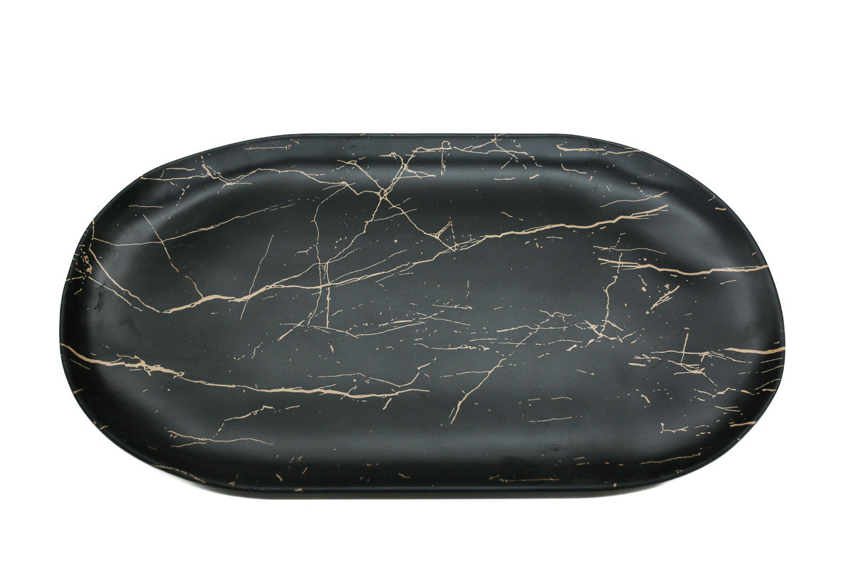 AKDC-Rk Melamine Oval Platter Rkm029 Black and Golden Strips