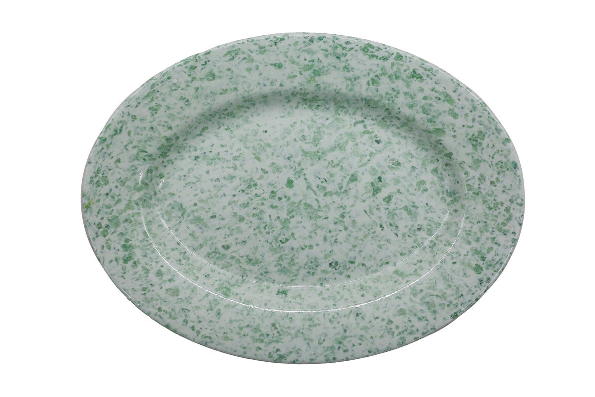 AKDC-Melamine Oval Tray 12 White and Green Msm501