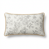 Rectangular Rose Print Cushion Ivory & Grey - 28×50cm