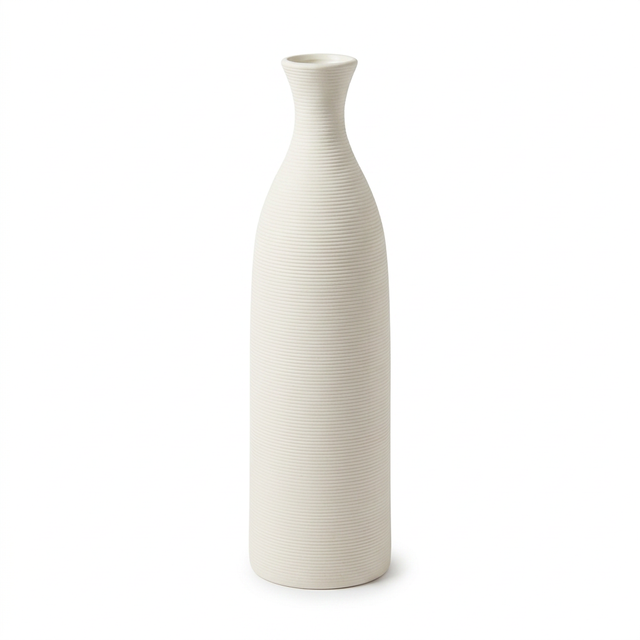 Ribbed Ceramic Flower Vase Off-White – 35cm