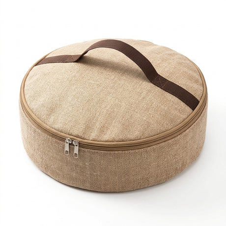 Round Zippered Storage Bag with Carry Handle, Beige, 38 × 12 cm
