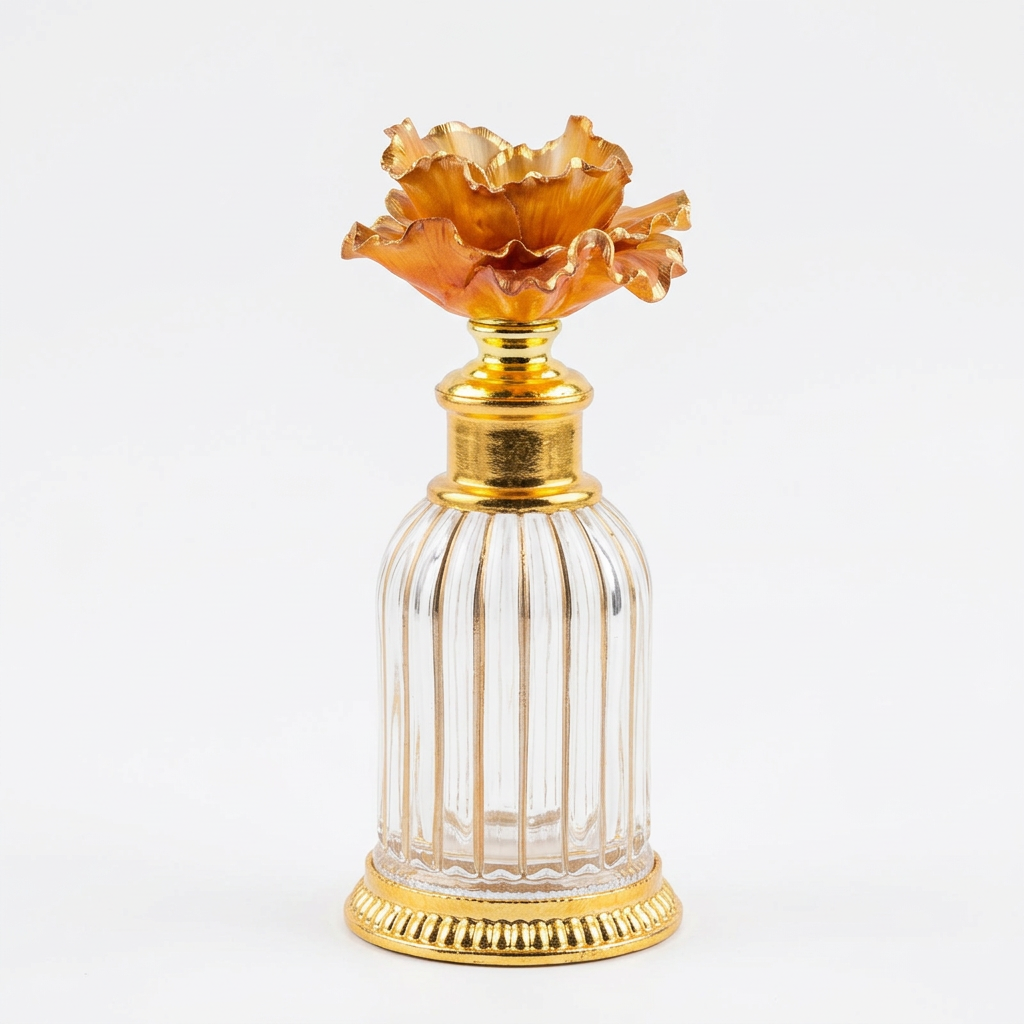 Royal Victoria Glass & Metal Perfume Bottle with Gold Flower Stopper - 150ml