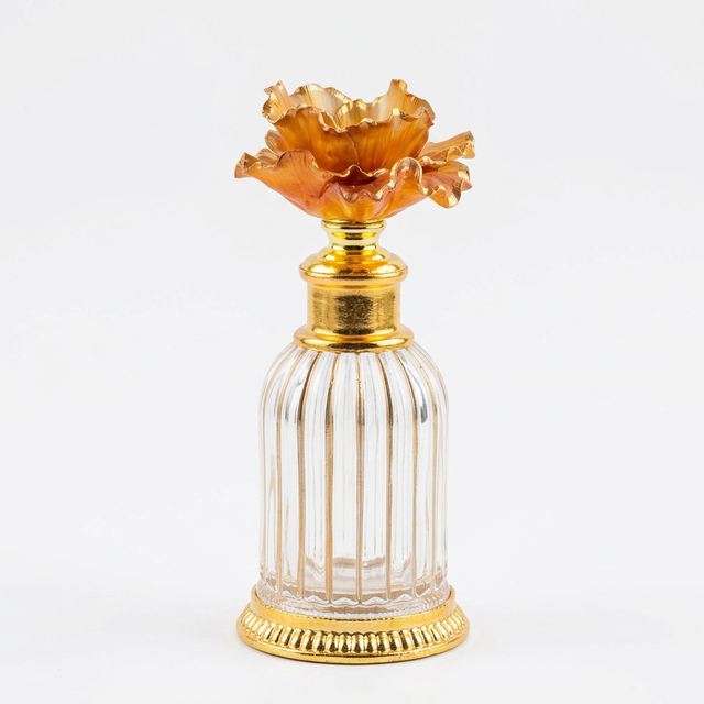 Royal Victoria Glass & Metal Perfume Bottle with Gold Flower Stopper - 150ml