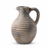 Rustic Ribbed Ceramic Flower Vase with Handle – Taupe Grey-Brown, 20 cm

