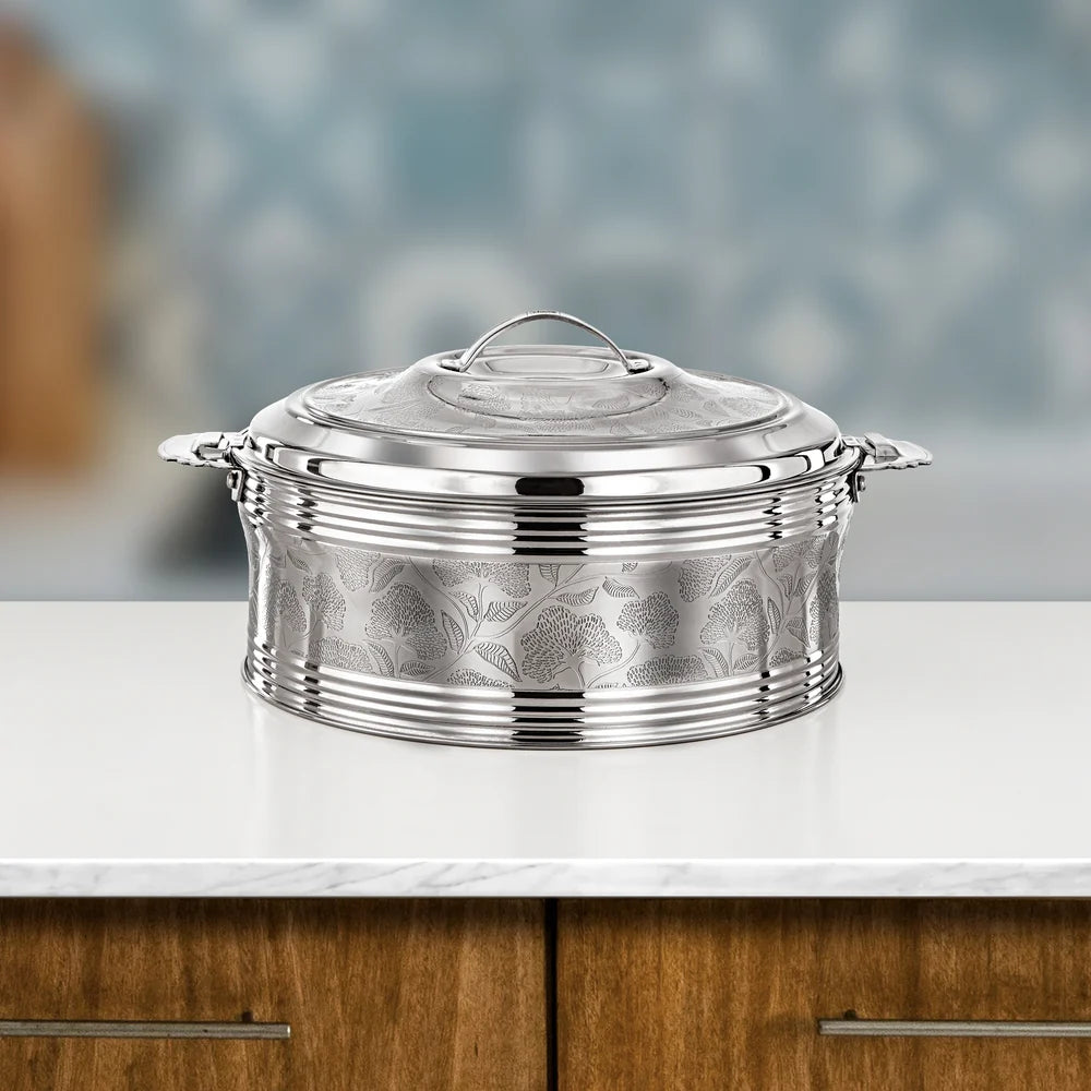 Almarjan 3 Pieces Sausan Hot Pot Set, Mirror Silver, 2.5, 4.8 & 6 Ltr