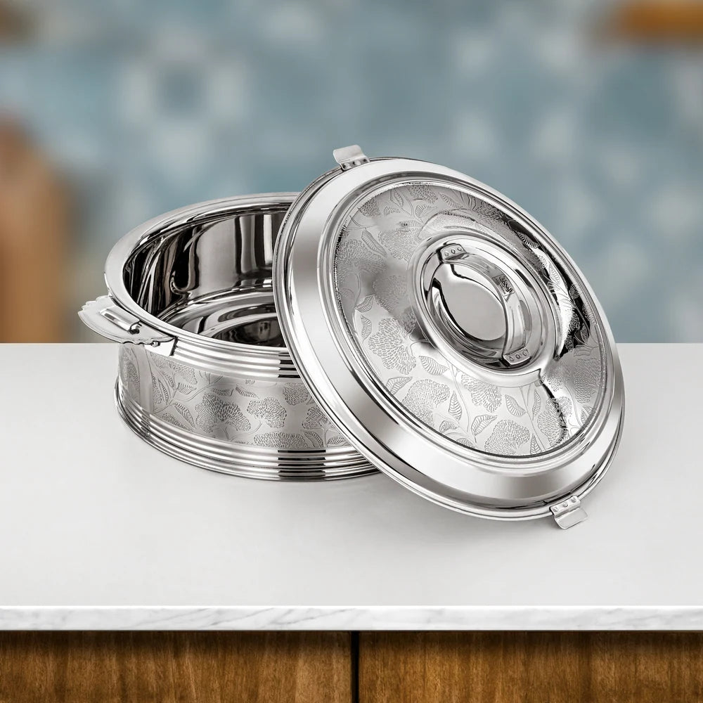 Almarjan 3 Pieces Sausan Hot Pot Set, Mirror Silver, 2.5, 4.8 & 6 Ltr