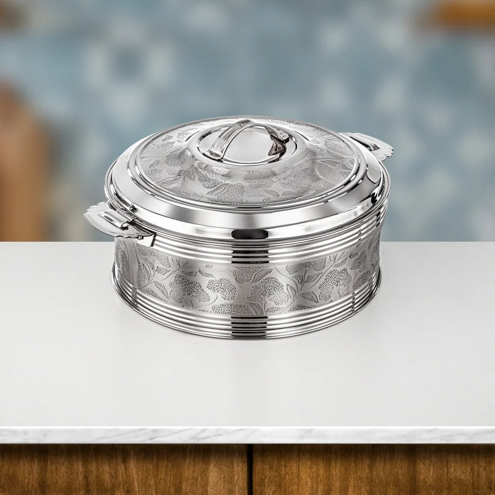 Almarjan 3 Pieces Sausan Hot Pot Set, Mirror Silver, 2.5, 4.8 & 6 Ltr