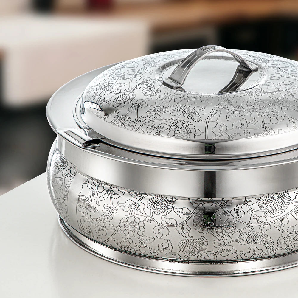 Almarjan 3 Pieces Shamsa Hot Pot Set, Mirror Silver, 2.5, 4.8 & 6 Ltr