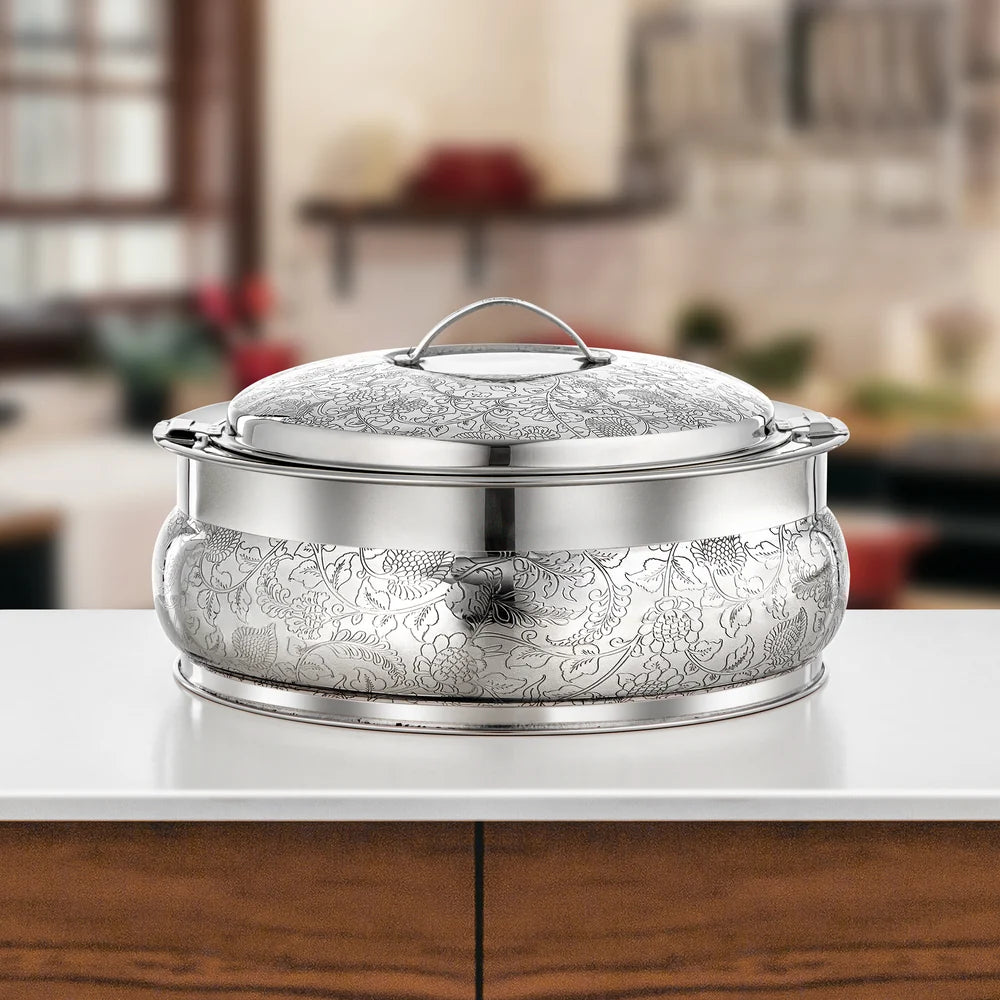 Almarjan 3 Pieces Shamsa Hot Pot Set, Mirror Silver, 2.5, 4.8 & 6 Ltr