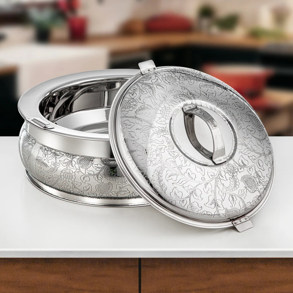 Almarjan 3 Pieces Shamsa Hot Pot Set, Mirror Silver, 2.5, 4.8 & 6 Ltr