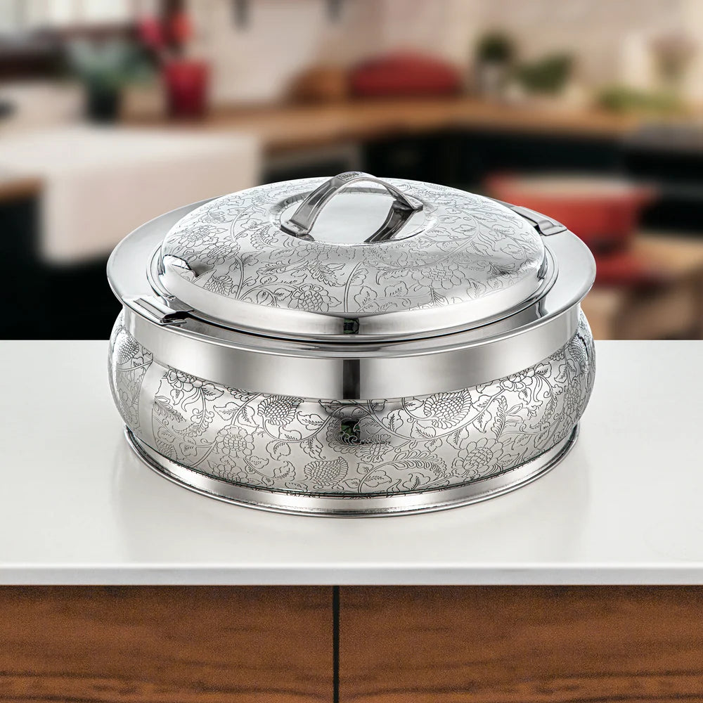 Almarjan 3 Pieces Shamsa Hot Pot Set, Mirror Silver, 2.5, 4.8 & 6 Ltr