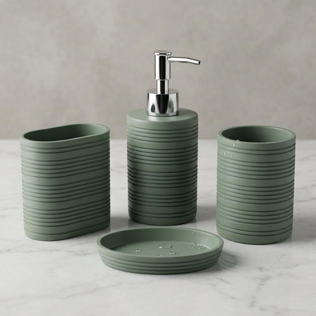 Iisdoo 4-Piece Resin Bathroom Accessories Set, Sage Green