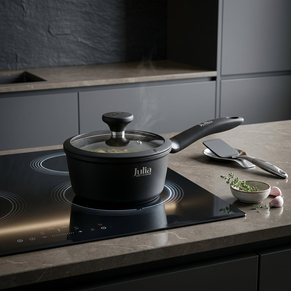 Julia Saucepan With Lid 16cm - Onxy Black - Durable Die-Cast Aluminum - Non-Stick