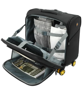 Senator KH101 17-Inch Premium Water-Resistant Pilot Bag with 4 Double Spinner Wheels & Safe Zippers – Black