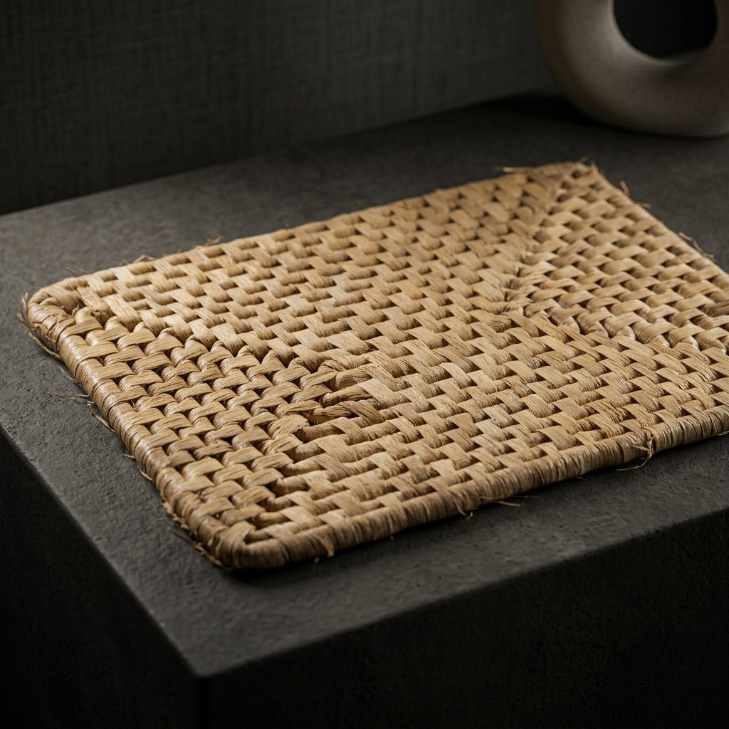 Woven Rattan Rectangular Mat – Natural, 42 × 32 cm