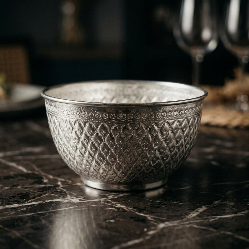 Diamonds Aluminium Mixing Bowl 18 cm – Silver Embossed Design