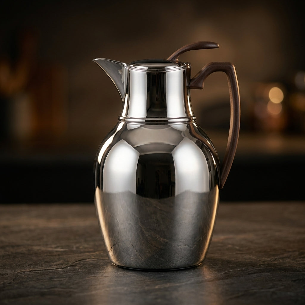 Mydot Vacuum Flask 0.5 Litre – Nickel with Dark Wood Finish
