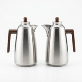 Fursan Vacuum Flask Set, 2 × 1 Litre, Matt Nickel with Dark Wood
