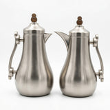 Mahra Vacuum Flask Set, 2 × 1 Litre, Matte Nickel with Wood Accents