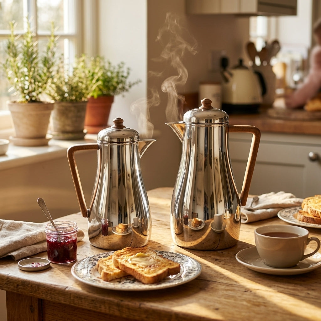 Elena Vacuum Flask Set, 0.7 + 1 Litre, Silver with Wood-Finish
