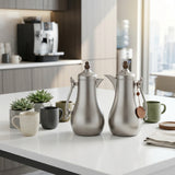 Mahra Vacuum Flask Set, 2 × 1 Litre, Matte Nickel with Wood Accents