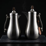 Mahra Vacuum Flask Set, 2 × 1 Litre, Matte Nickel with Wood Accents