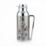 Mahra Stainless Steel Vacuum Flask Set 1L + 1L – Silver Floral Design (Set of 2)