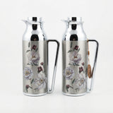 Mahra Stainless Steel Vacuum Flask Set 1L + 1L – Silver Floral Design (Set of 2)