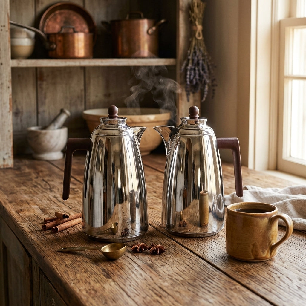 Fursan Vacuum Flask Set, 2 × 1 Litre, Silver with Dark Wood