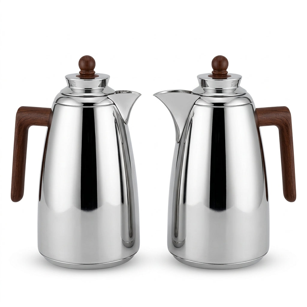 Fursan Vacuum Flask Set, 2 × 1 Litre, Silver with Dark Wood