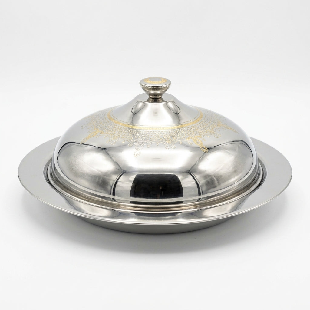 Grishna Round Stainless Steel Cozy Dish with Decorative Lid – 40 cm